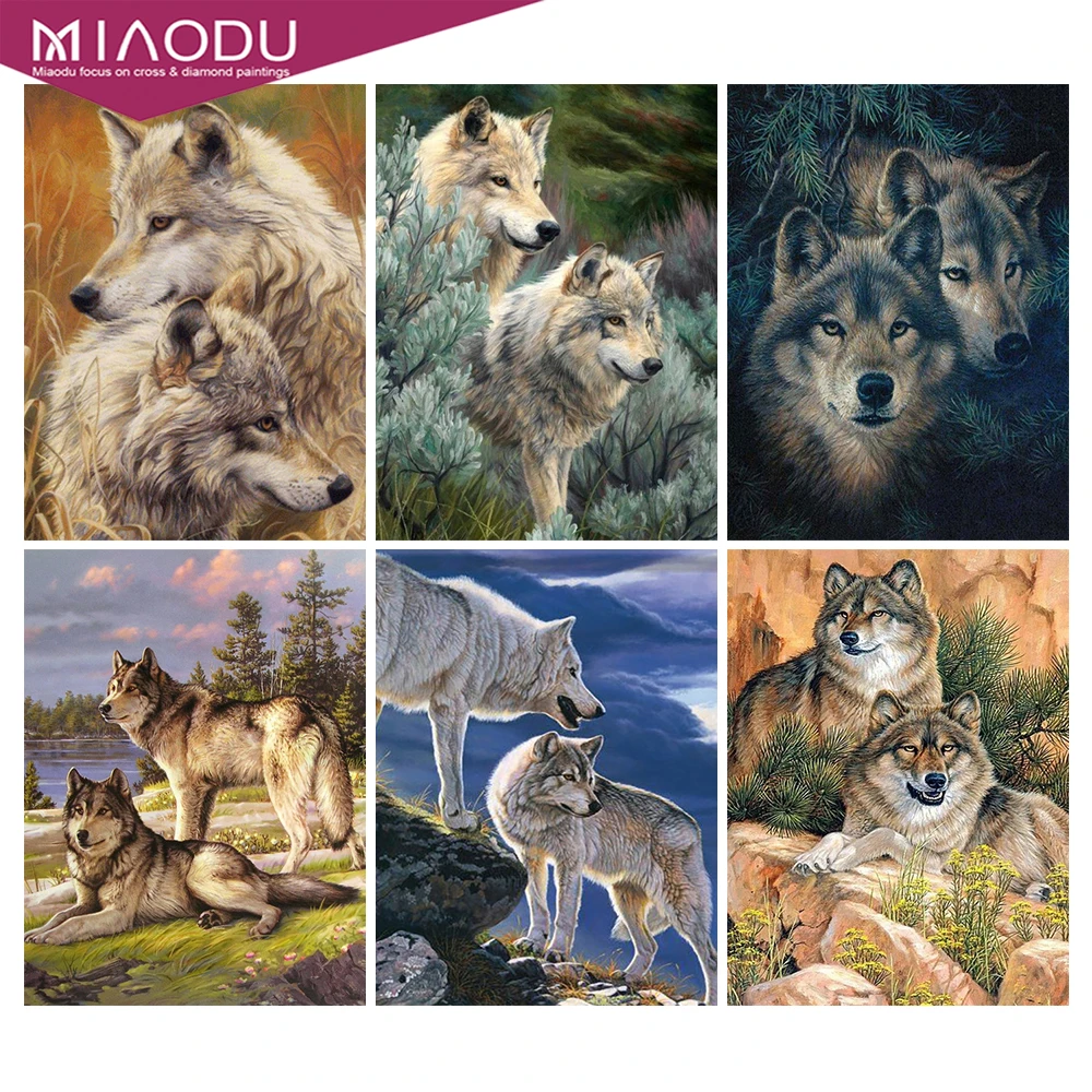 

Miaodu 5D DIY Diamond Painting Round Drill Wolf Rhinestones Pictures Diamond Embroidery Animals Mosaic Sale Home Decoration