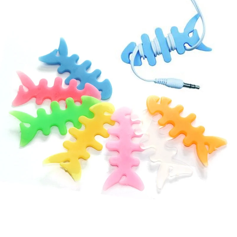 

[Random Color] Fish Bone Silicone Cable Cord Wire Organizer Bobbin Winder Smart Wrap For Headphone Earphone Cable Winder