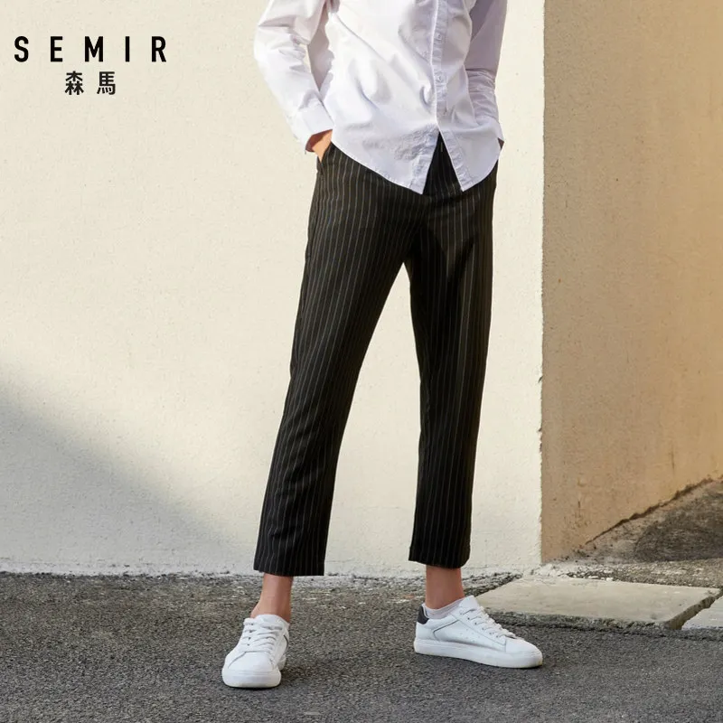 Мужские брюки в полоску SEMIR узкие длиной до щиколотки из мягкого хлопка с