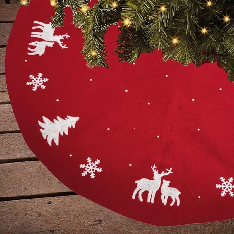 

48 Inch Christmas Tree Skirt Knitted Beads Floor Mat Cover Ornament Xmas New Year Party Decoration Scene Layout Supplies