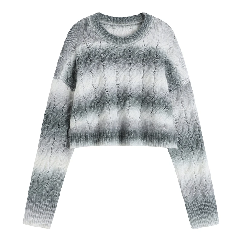 Women New Autumn Gradient Color Contrast Pullover Sweater Long Sleeve O-neck Korean Fashion Casual Loose Lazy Wind Knitwear Top | Женская