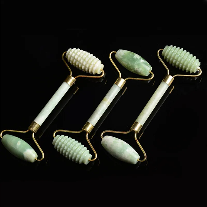 

Double Head Massage Roller Natural Rose Crystal Quartz Jade Stone Anti Cellulite Wrinkle Facial Body Beauty Health Tool Green