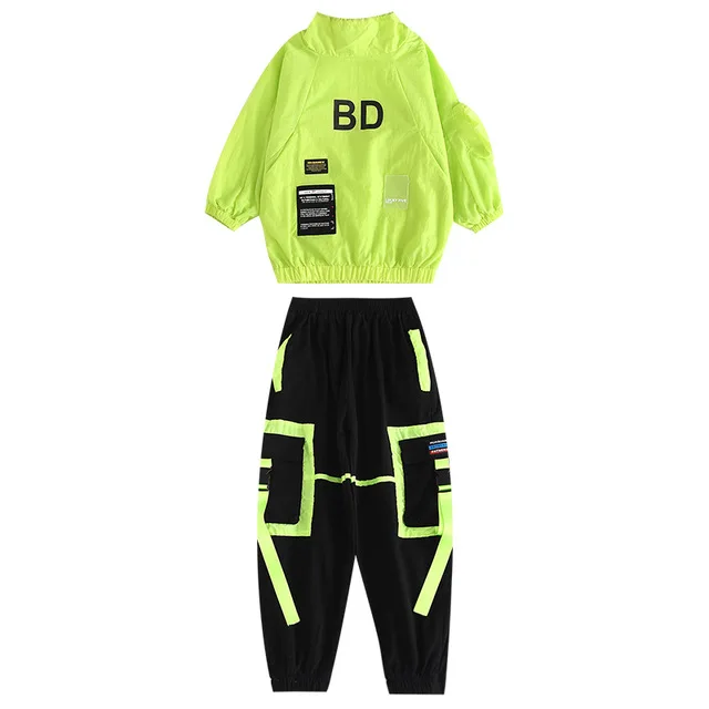 

Hip Hop Clothes Kids Dance Costumes Winter Neon Green Long Sleeve Suit Jazz Street Wear Children's Day Hip Hop Costume 110-170cm