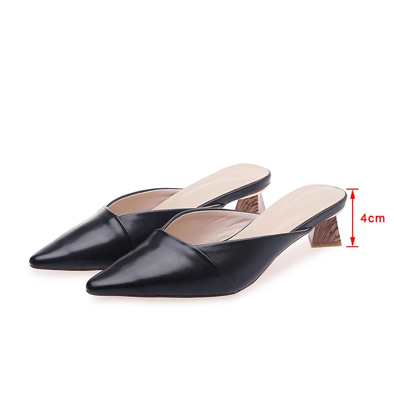 

Women Slip On PU Leather Slippers Ladies Pointed Toe Sandals Female Summer Spike Heels Fashion Slipper Woman Comfort Shoe