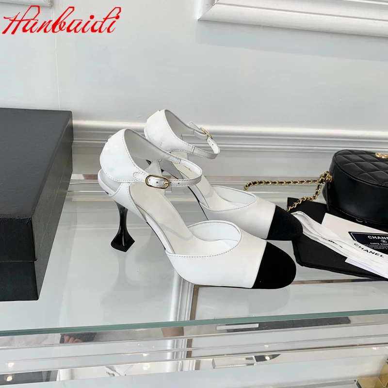 

New Fashion Women Pupms Mixed Color Stiletto High Heels Women High Heels Pumps Genuine Leather Buckle Strap Women Party Shoes