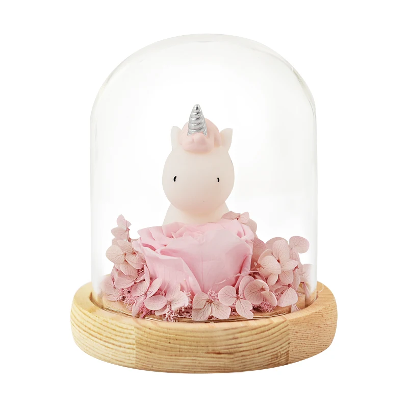 17cm Unicorn Rose L Красота и чудовище, искусственные цветы, вечная Золотая фольга, роза, светодиодный светильник, стеклянный купол, ночник, подарок на день рождения для девочек - Цвет: 17cm Unicorn Rose L