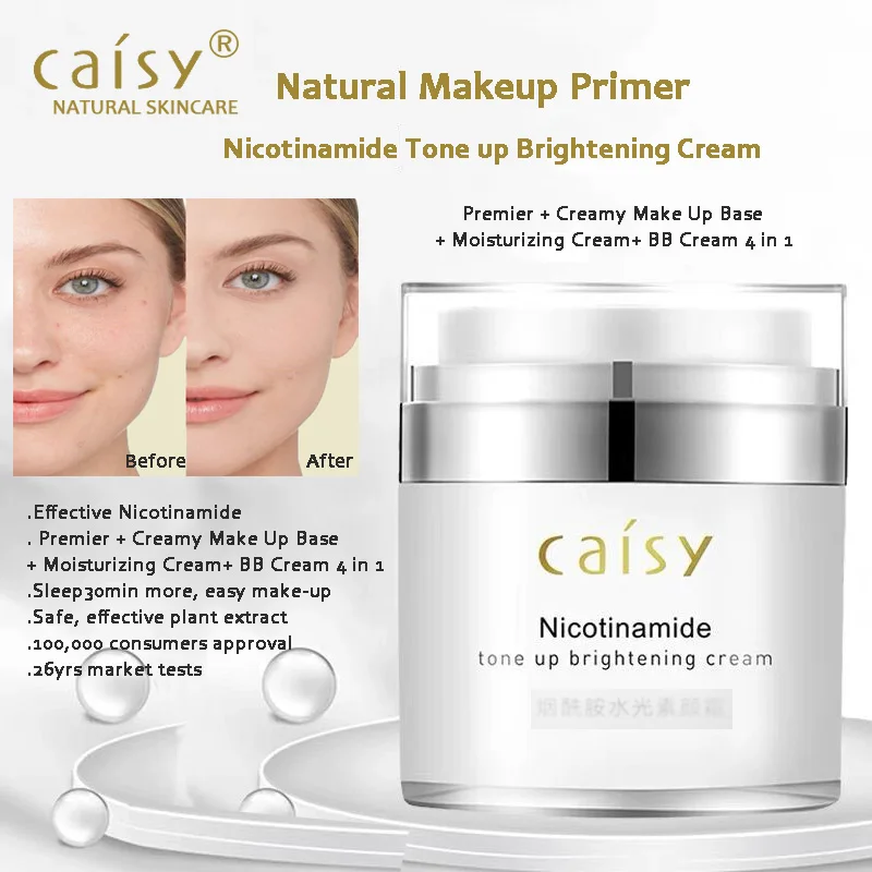 

Natural Makeup Primer, Nicotinamide Tone up Brightening Cream, Skin Breathable Makeup Premier, Concealing Skincare Cream