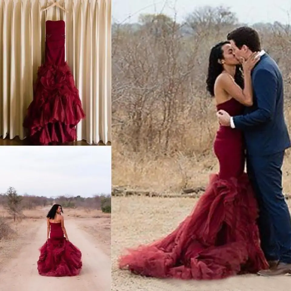 

Custom Sleeveless Floor-Length Tulle Wedding Dresses Sweep Train Mermaid Trumpet Strapless Satin Lace Up Plus Size Bridal Gowns