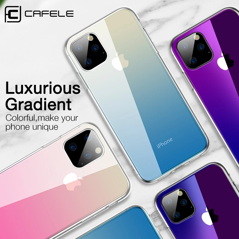 Роскошный чехол Cafele из закаленного стекла для iPhone 11 Pro Max цветной телефона с