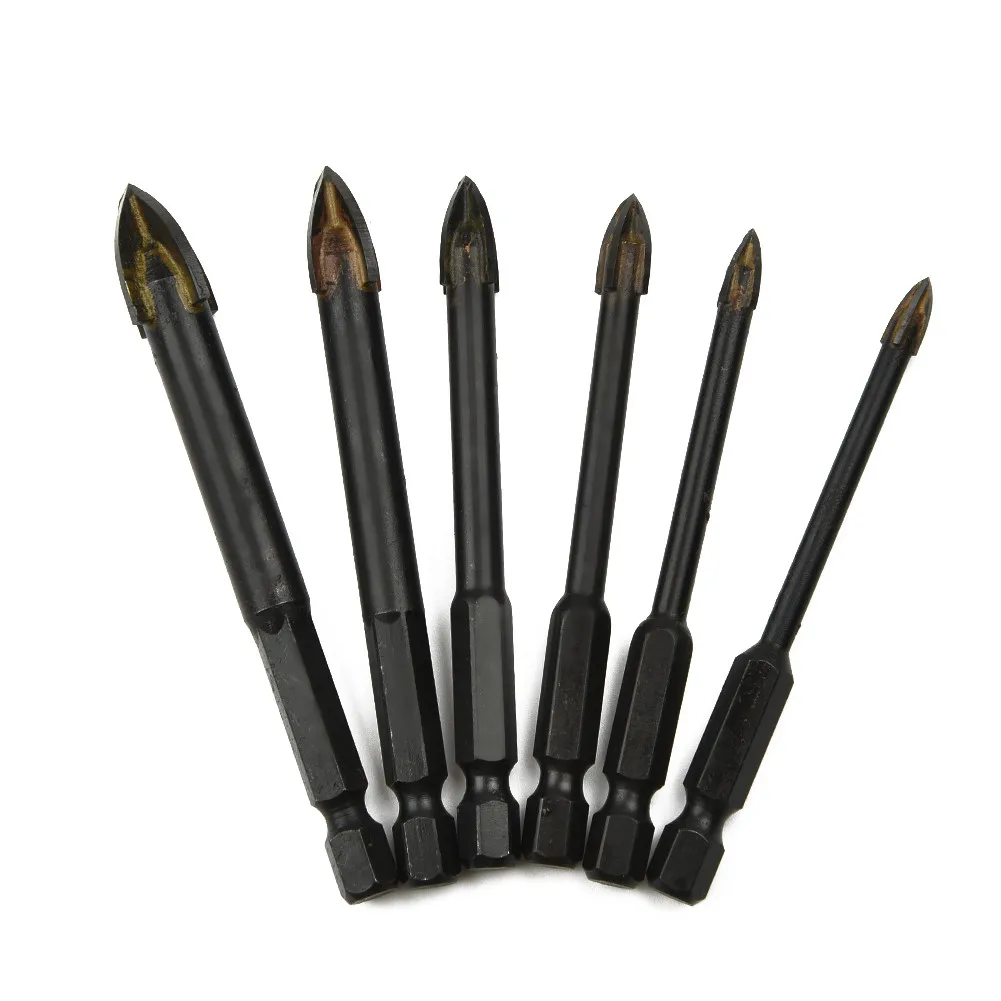 

6Pcs Drill Bits Cross Hex Tile Drill Glass Ceramic Concrete Hole Opener Triangle Drill Bits 4/5/6/8/10/12 Mm Glass Drill