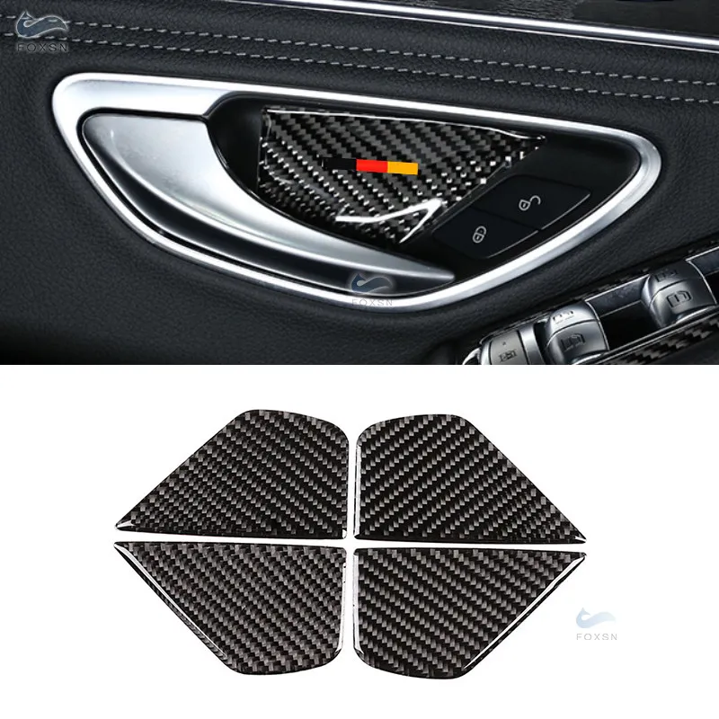 

For Mercedes Benz C Class W205 C180 C200 C300 GLC260 4pcs Carbon Fiber Door Handle Bowl Cover Sticker Trim
