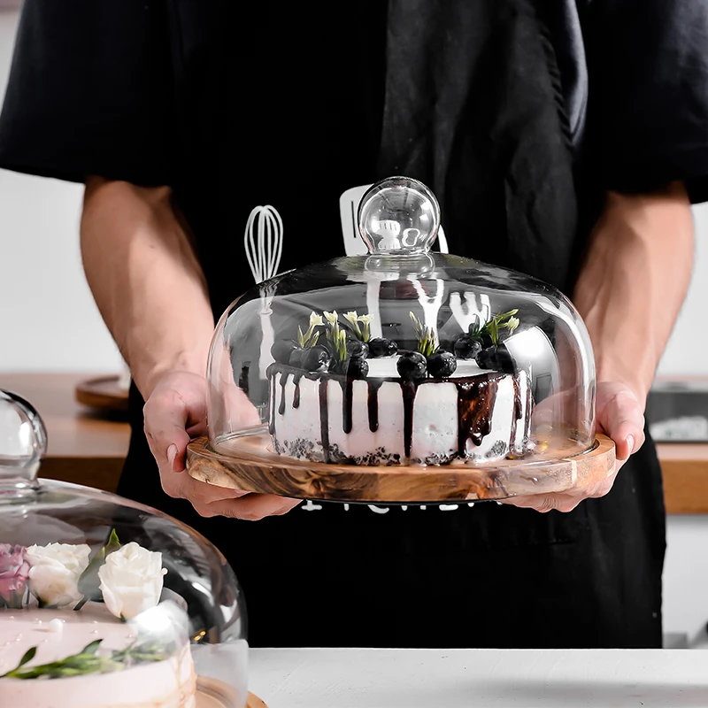 Креативные деревянные поддоны для торта стеклянная крышка закусочный хлеб