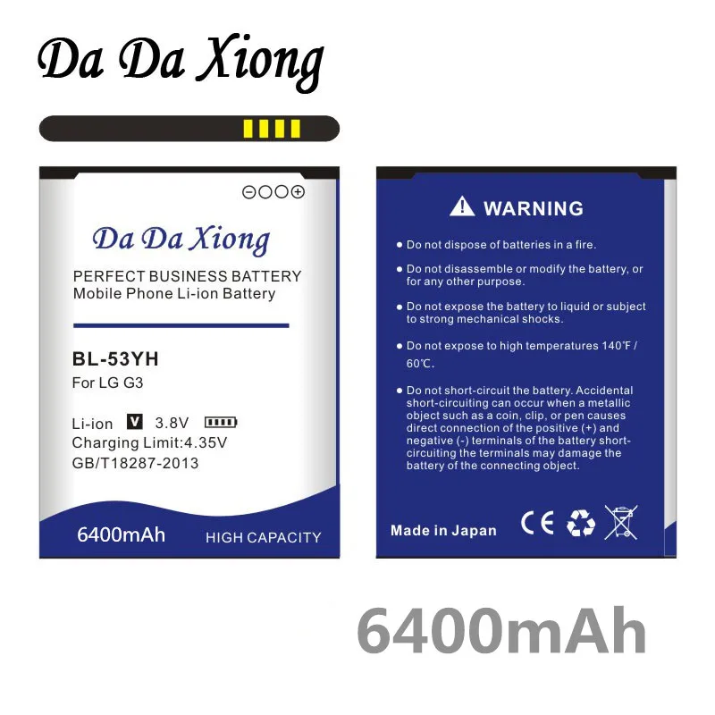 Аккумулятор Da Xiong 6400 мАч BL 53YH BL53YH для LG G3 D858 D855 D857 D859 D850 F400 F460 F470 F400L D830 D851 VS985 53YH|battery