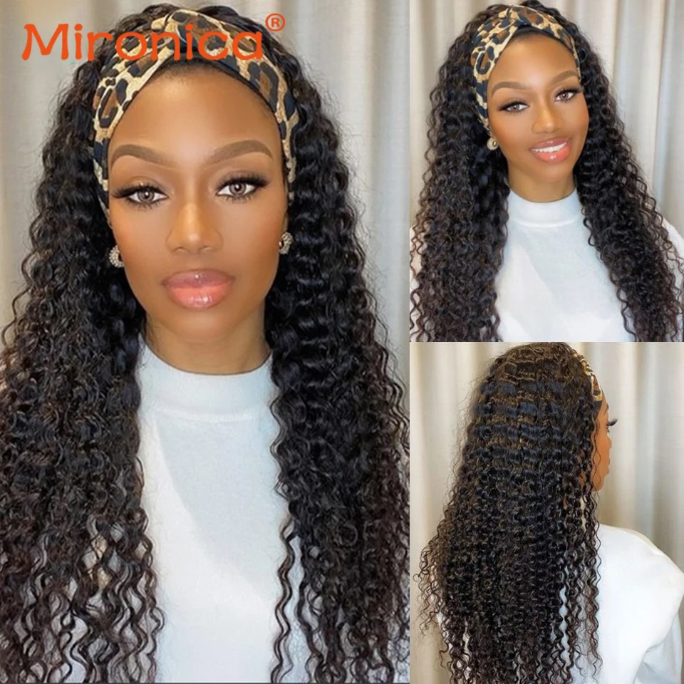 

Свободные парики из человеческих волос с глубокой волной и повязкой на голову, 100% натуральные волосы Реми, Женский бразильский парик из чел...
