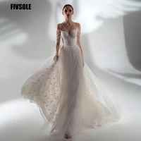 fivsole modern dotted long tulle spaghetti straps wedding dress illusion sleeves bridal mariage gowns dress princess vestidos