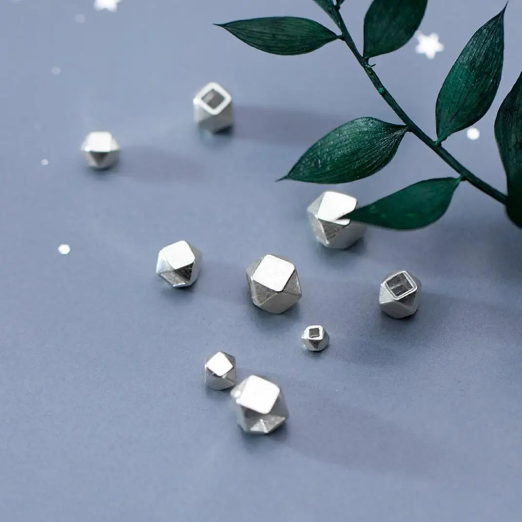 925 Sterling Silver Shiny Brushed Faceted Cube Round Spacer Loose Beads A2458 | Украшения и аксессуары