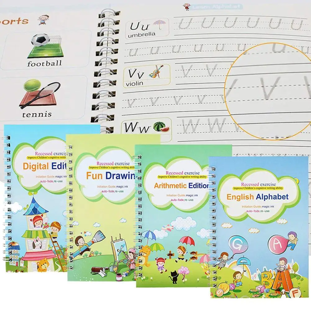 

Волшебная книга для обучения, многоразовая наклейка для письма, английская тетрадь для каллиграфии, игрушки Монтессори