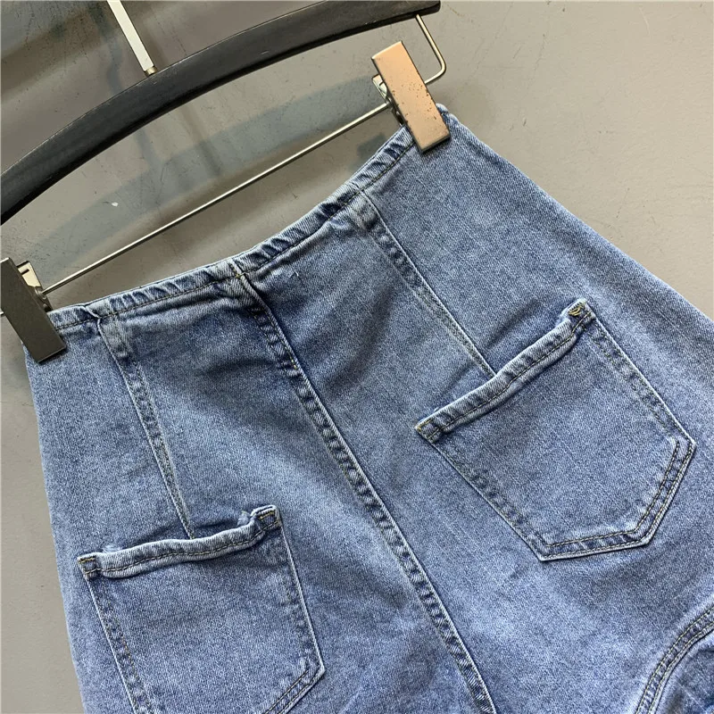 

2021 Summer Ins Popular Ruffled High Waist Women Casual Denim Shorts Ladies Korean Style New Fashion Blue Jeans Short Hot Pants