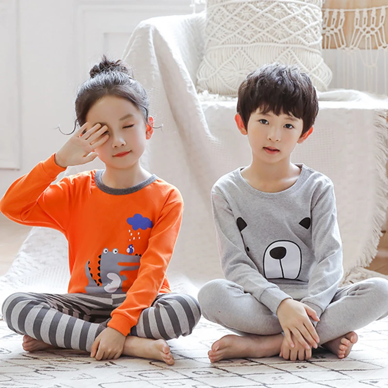 Детские пижамы 2 шт. детская одежда для сна с длинным рукавом и мультяшным