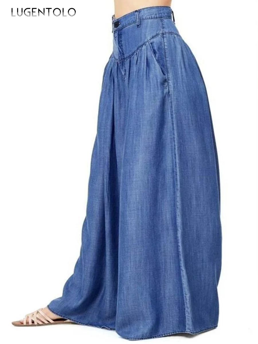 

Lugentolo Jeans Women Casual summer Large Size Wide Legs Pants Solid Color Vintage Simple High Waist Loose Feamle Long Jeans