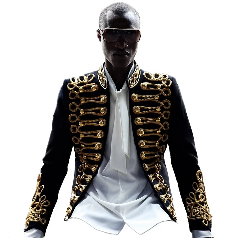 Фото Куртка с золотой вышивкой пальто Мужской Стильный Блейзер черный костюм певицы