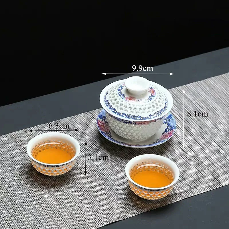 

Jingdezhen Blue and White Porcelain Gaiwan Ceramic Tea Set Including 1 Teapot + 2 Cups Creative Office Teacup Kung Fu Kettle