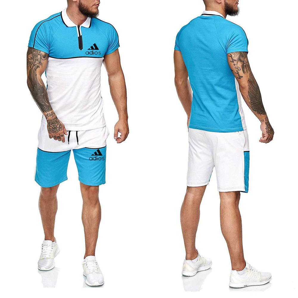

2021 Summer Fashion 2 piece set Leisure brand Men's Set Tracksuit Sportswear Track Suits Male Sweatsuit Short Sleeves T shirt