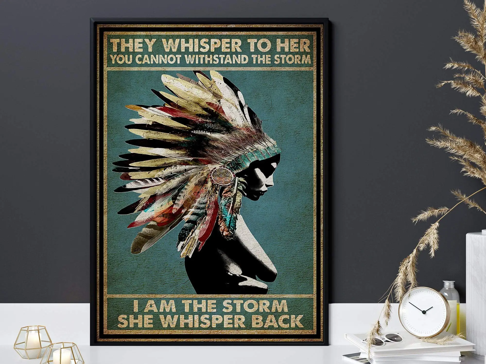 

I am The Storm She Whispered Back Poster, Retro Girl Art, Dragonfly Print Wall Art, Funny Home Decor Reproduction Retro Metal Si