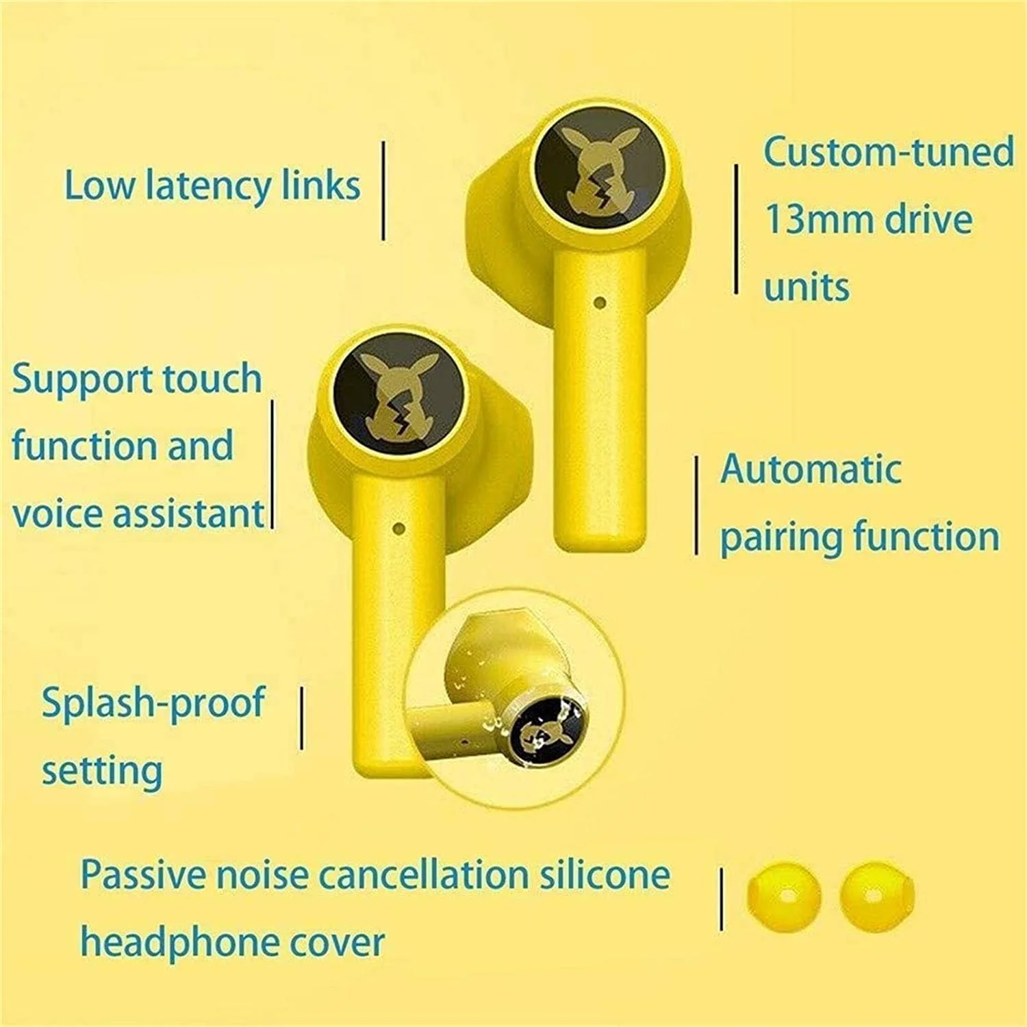저렴한 2021 블루투스 이어폰 Pikachu For Razer TWS 무선 블루투스 헤드폰 터치 Pokeball 게임용 헤드셋 Xiaomi Iphone