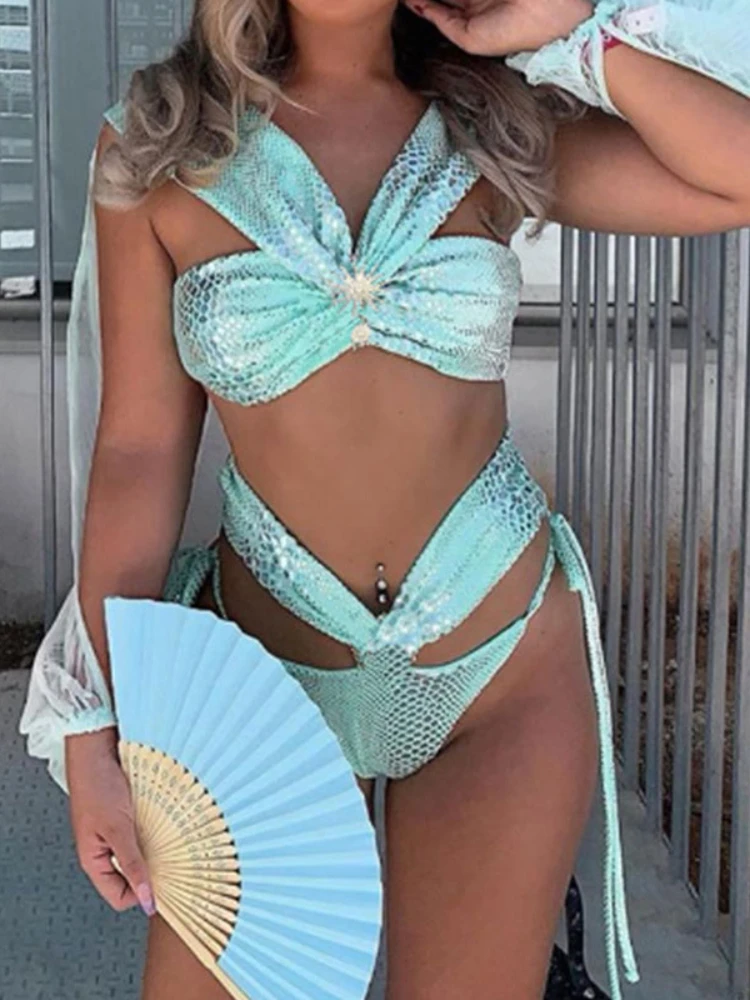 

2021 New Sexy 2 Piece Female Swimsuit Snake Pattern Split Bikini Sets Bodysuit Women Summer Bathing Suit Two-piece Swimwear