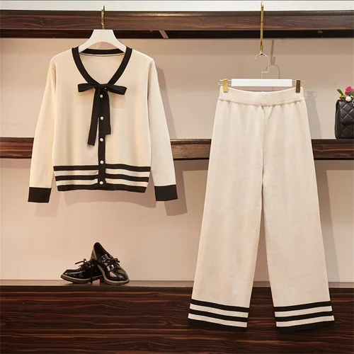 2019 осенний костюм из двух предметов в Корейском стиле с бантом вязаный |