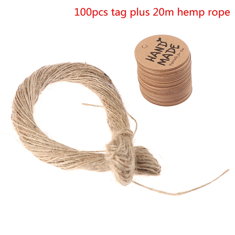 Круглые бирки ручной работы с надписью Handmade With Love из крафт бумаги 100 шт. +