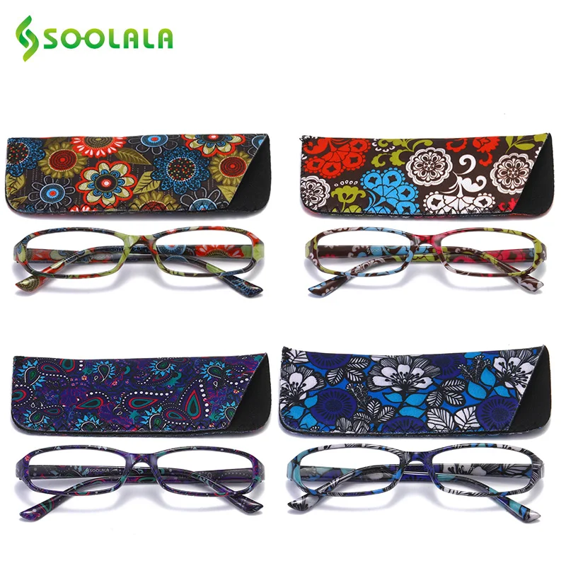 Женские прямоугольные очки для чтения SOOLALA 25 шт. с цветочным принтом чехол