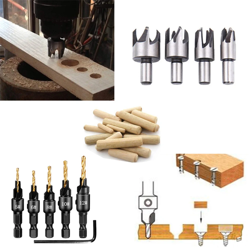 

10X 1/4 Hex Countersink Drill Bit Wood Plug Cutter Woodworking Screw Holes Set