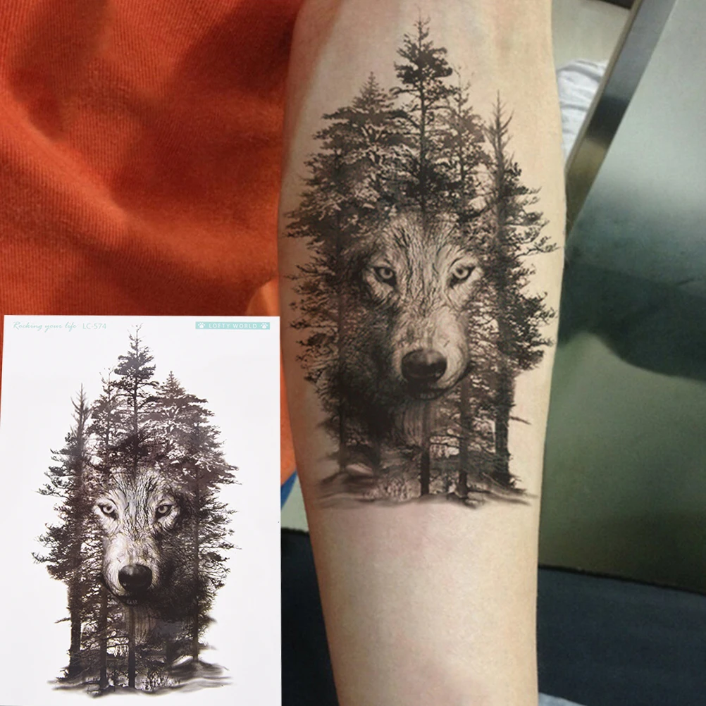 

Waterproof Temporary Fake Tattoo Stickers Grey Forest Wolf Animals Large DIY