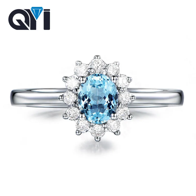 

QYI Natural Topaz Rings For Women 1.25 Ct Oval Cut 925 Sterling Silver Gemstone Halo Ring Fine Jewelry