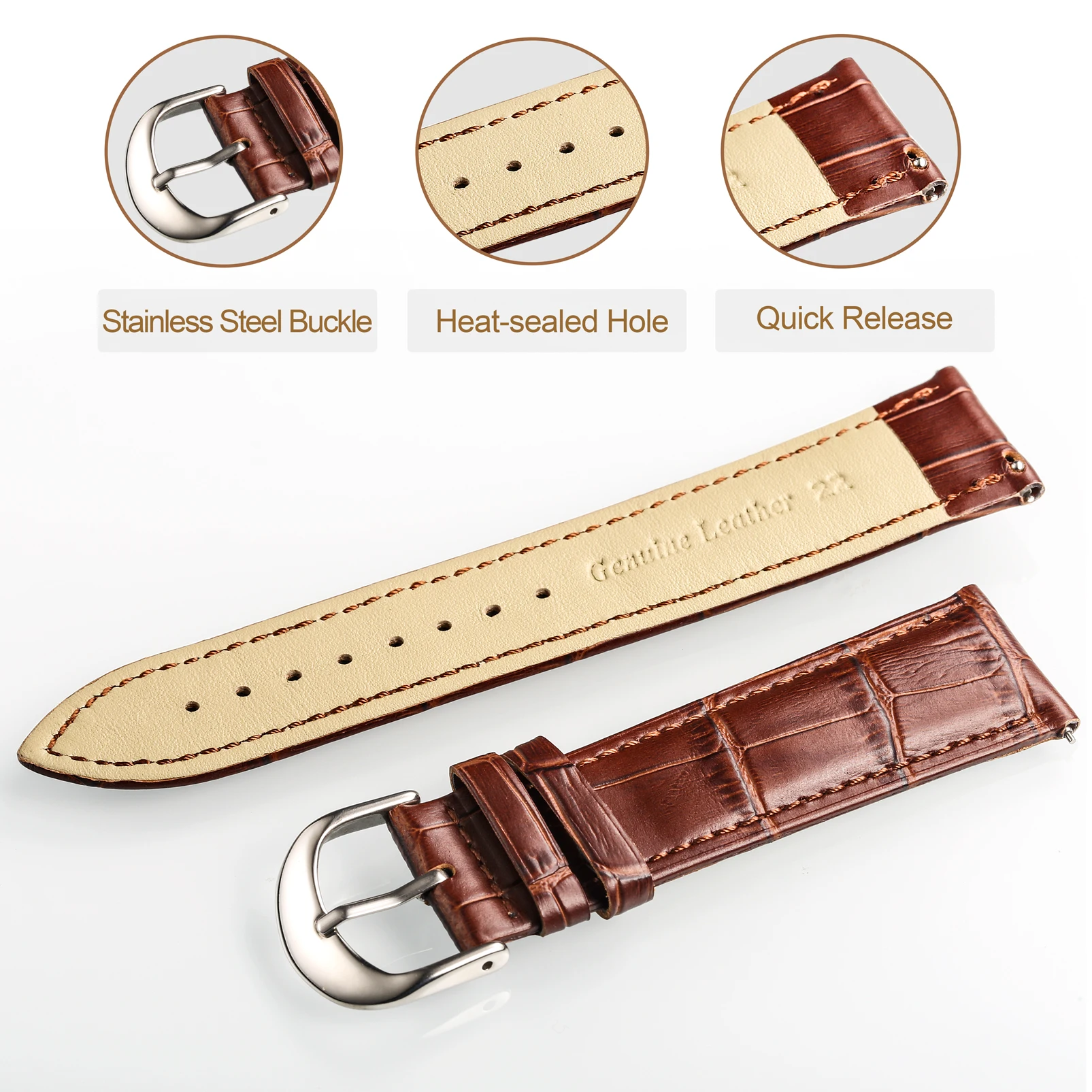 Alligator Embossed Leahter Watch Bands Quick Release Brown Handmade Top Grain Replacement Watches Strap 16mm 18mm 20mm 22mm | Наручные