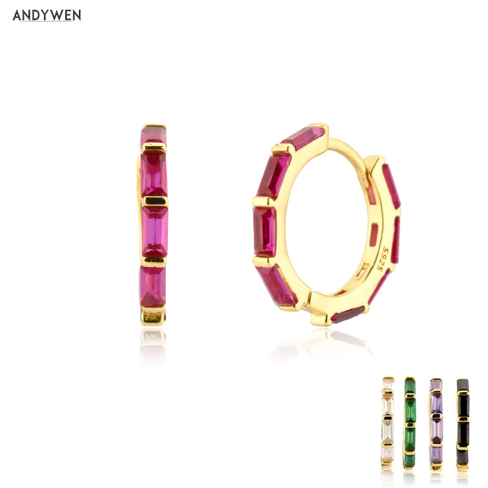 

ANDYWEN New 925 Sterling Silver Gold Rose Red Zircon CZ Hoop Circle Ohrringe Huggies Rock Punk Luxury CZ Pave 2020 Fine Jewelry