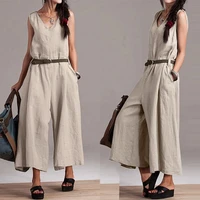 vintage solid overalls womens summer jumpsuits zanzea 2021 casual sleeveless tank playsuits female v neck rompers wide leg pant