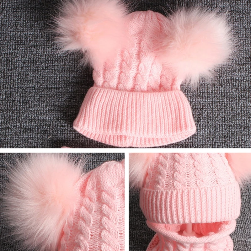 Комплект из 2 предметов для малышей детей зимняя толстая вязка двойная вязаная