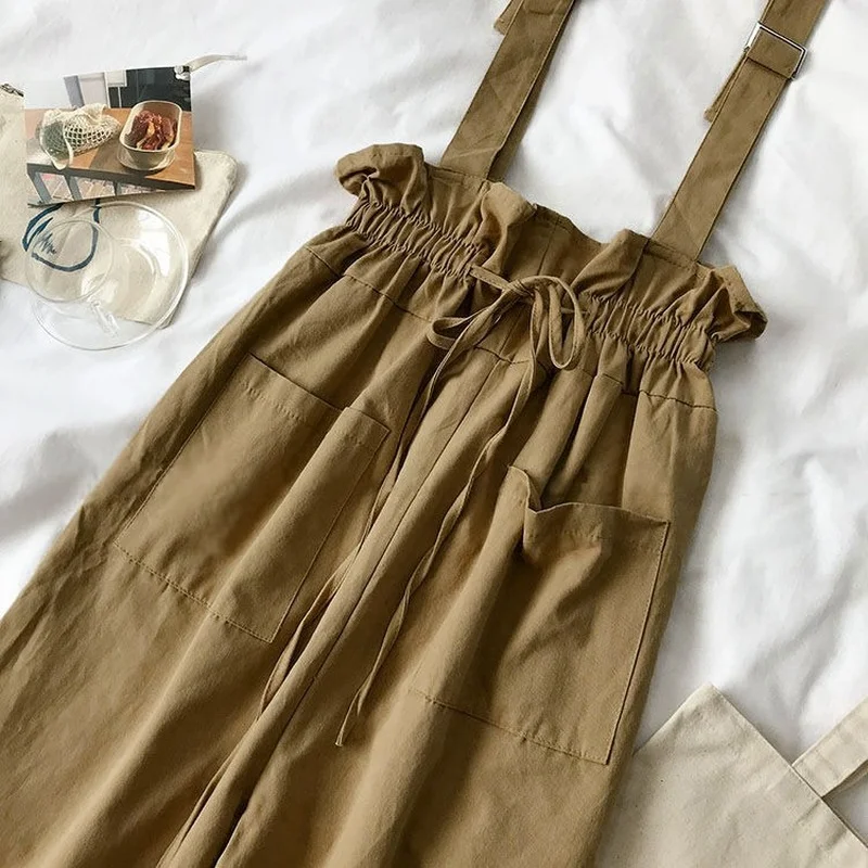 

Jumpsuits Women Summer Preppy Lace-up Ankle-length Trousers Strap Students Chic Slim Cozy Overalls Kawaii Sweet Outwear Fashion