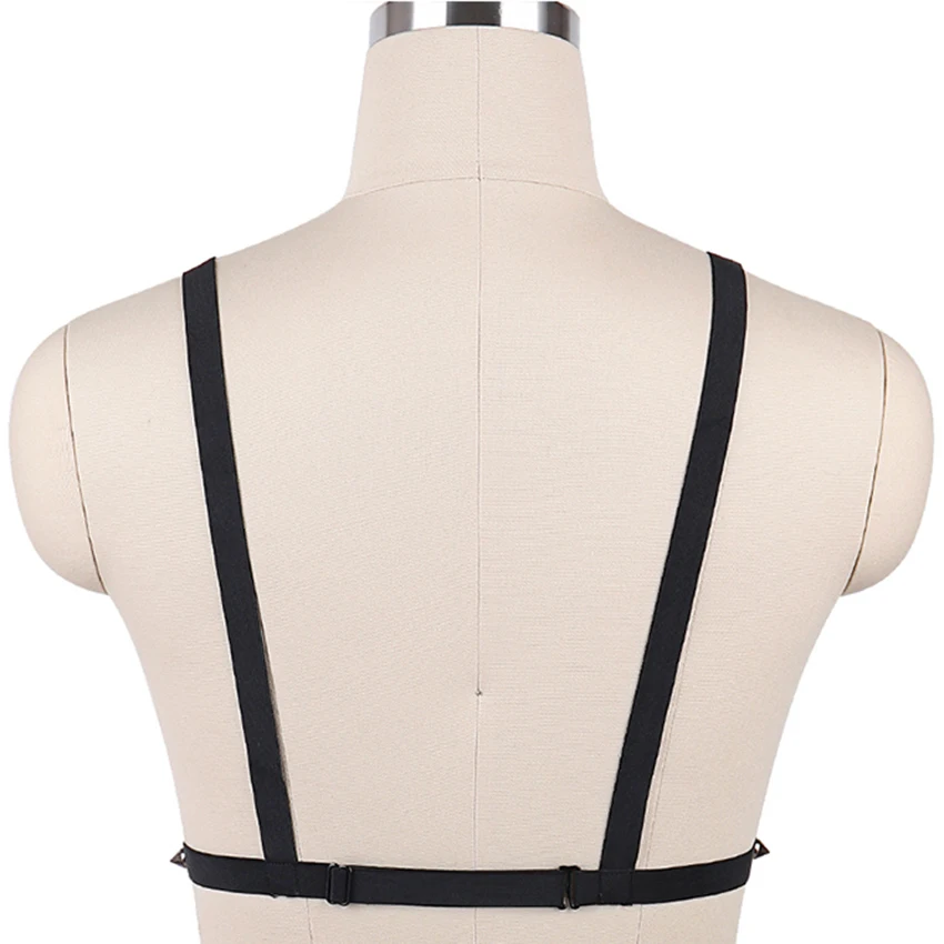 Черный женский бюстгальтер с заклепками в стиле панк|Подвязки| |