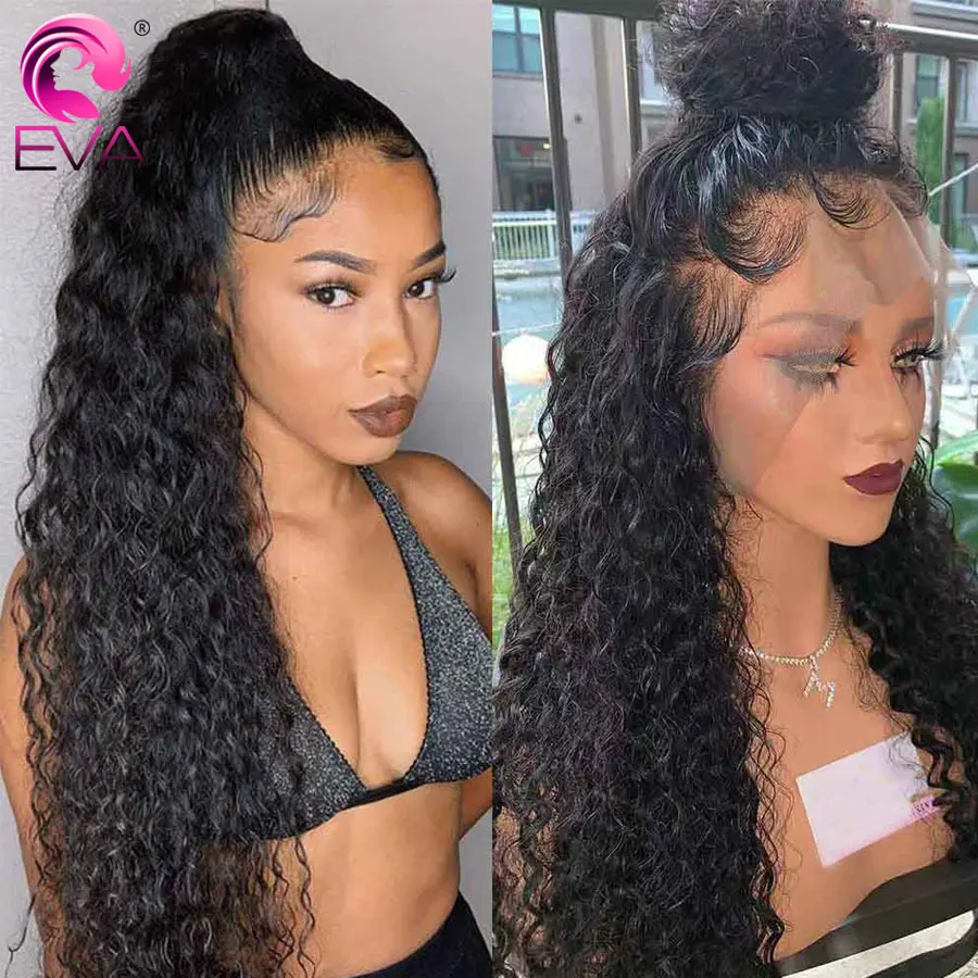 Eva 13x6 Lace Front Human Hair Wigs Brazilian Curly For Women Kinky Pre Plucked Baby | Шиньоны и парики