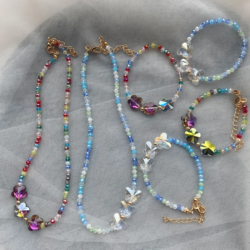 

Korean Fashion Colorful Little Butterfly Flower Beaded Necklace Women Bohemian Beads Clavicle Chain Bracelet Necklace Jewelry