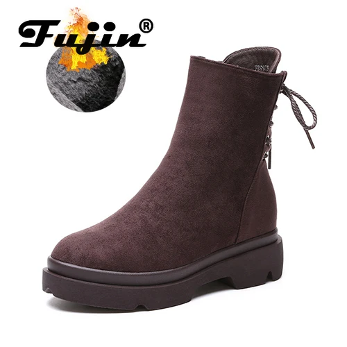 Fujin/женские зимние ботинки из флока на платформе со шнуровкой без шнуровки