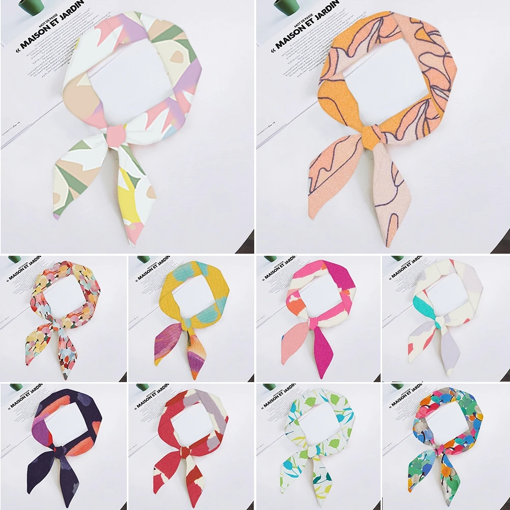 

Elegant Floral Print Ever Changing Twill Bag Handle Tie Wrap Silk Scarves Small Scarf Multifunction Hair Tie