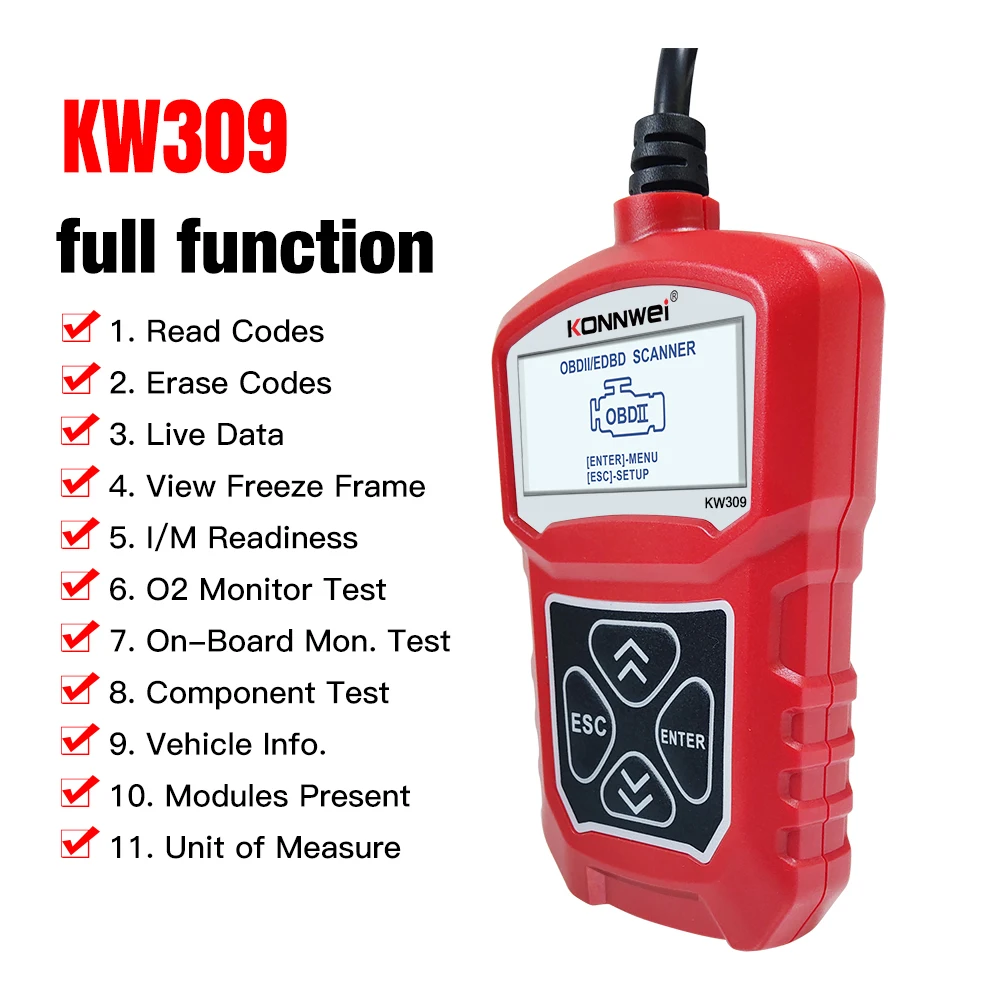 

KONNWEI KW309 Car Diagnostic Tool Auto OBDII Code Reader EOBD Scanning Tools Vehicle OBD Test Tools 7 Languages Car OBD2 Scanner