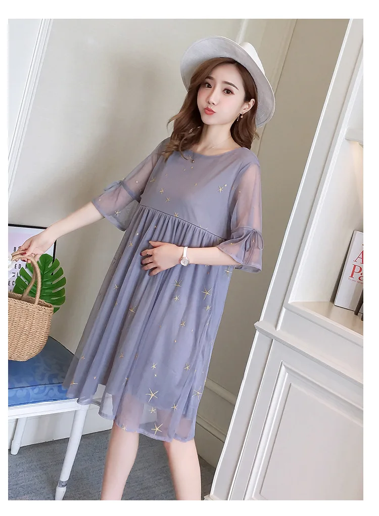 

Maternity Wear Summer New Korean Gauze Embroidered Fashion Outgoing Nursing Dress Clothes For Pregnant Women
