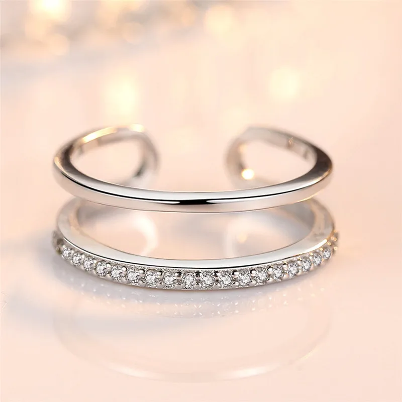 Женское Двухслойное кольцо из розового золота с фианитом | Украшения и