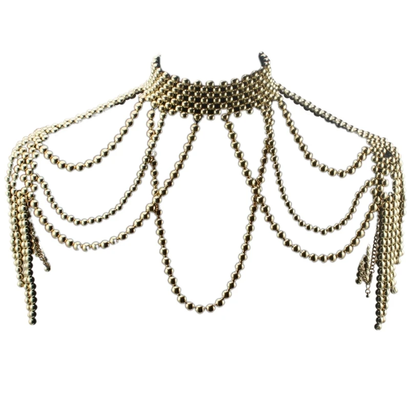 

Faux Pearl Beads Body Necklace Fake Collar Bib Jewelry Shoulder Chain Dickey F42F